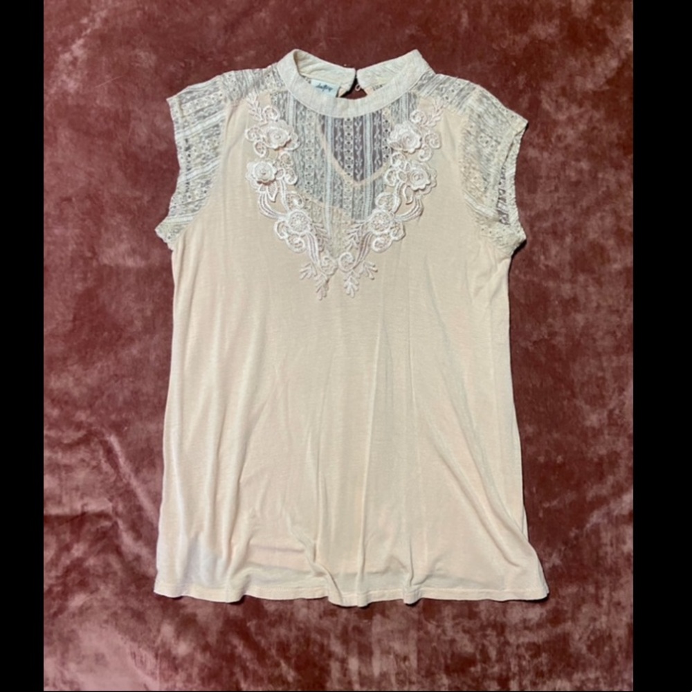 High Neck Peach Lace Daytrip Blouse
